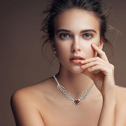 Gothic Red Heart Skeleton Hand Necklace – Punk Y2K Jewelry