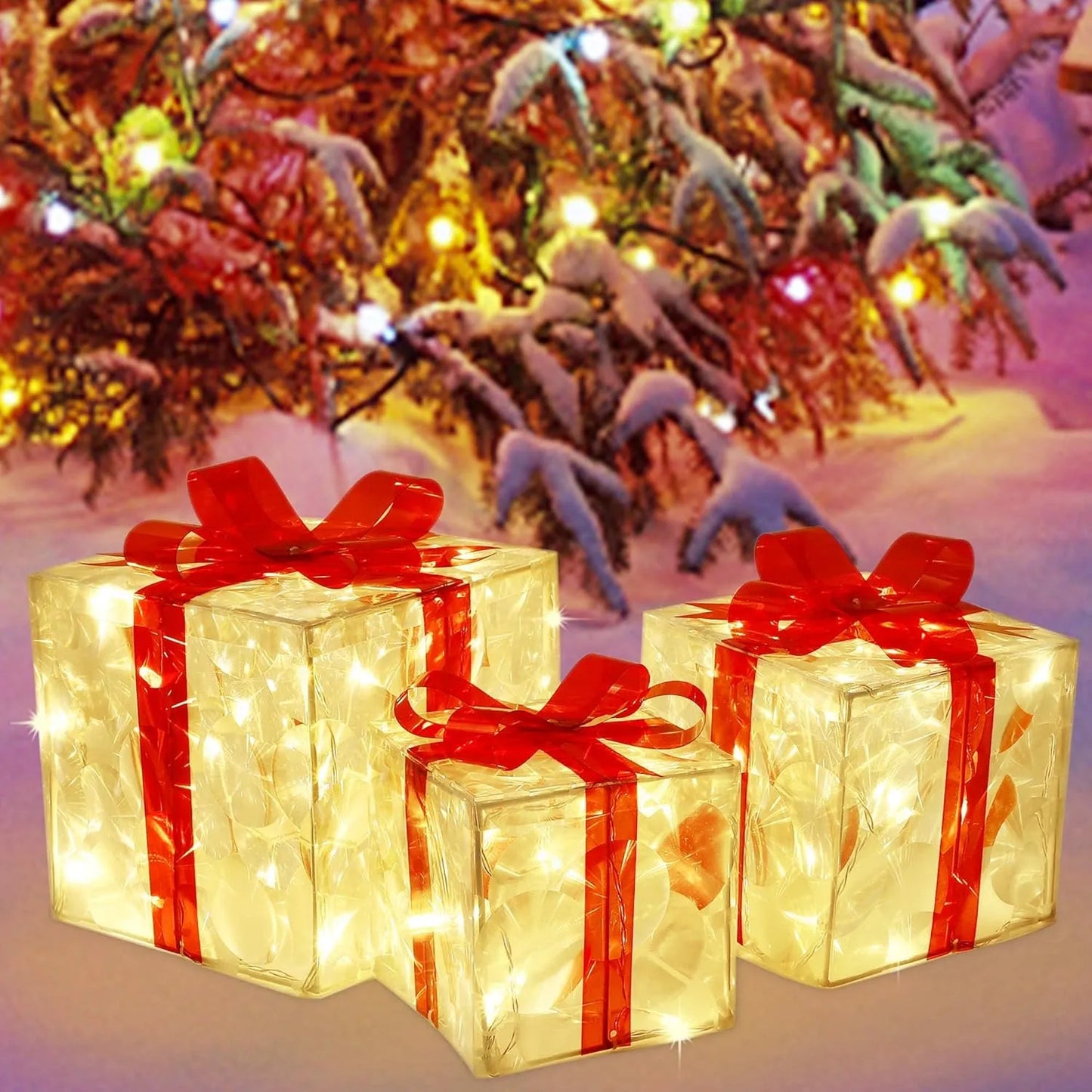 Polar&Pine LED Lighted Christmas Gift Boxes (Set of 3)