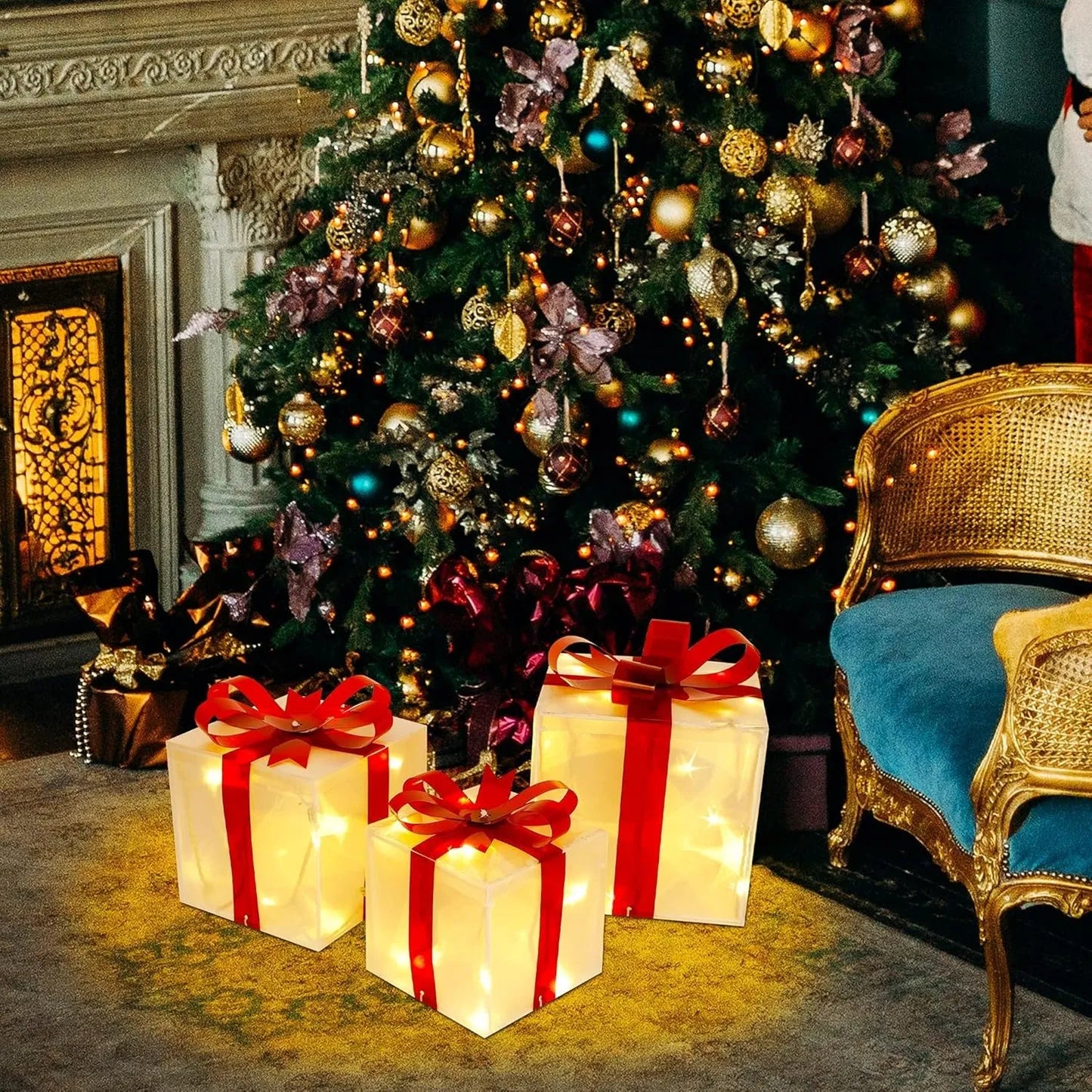 Polar&Pine LED Lighted Christmas Gift Boxes (Set of 3)