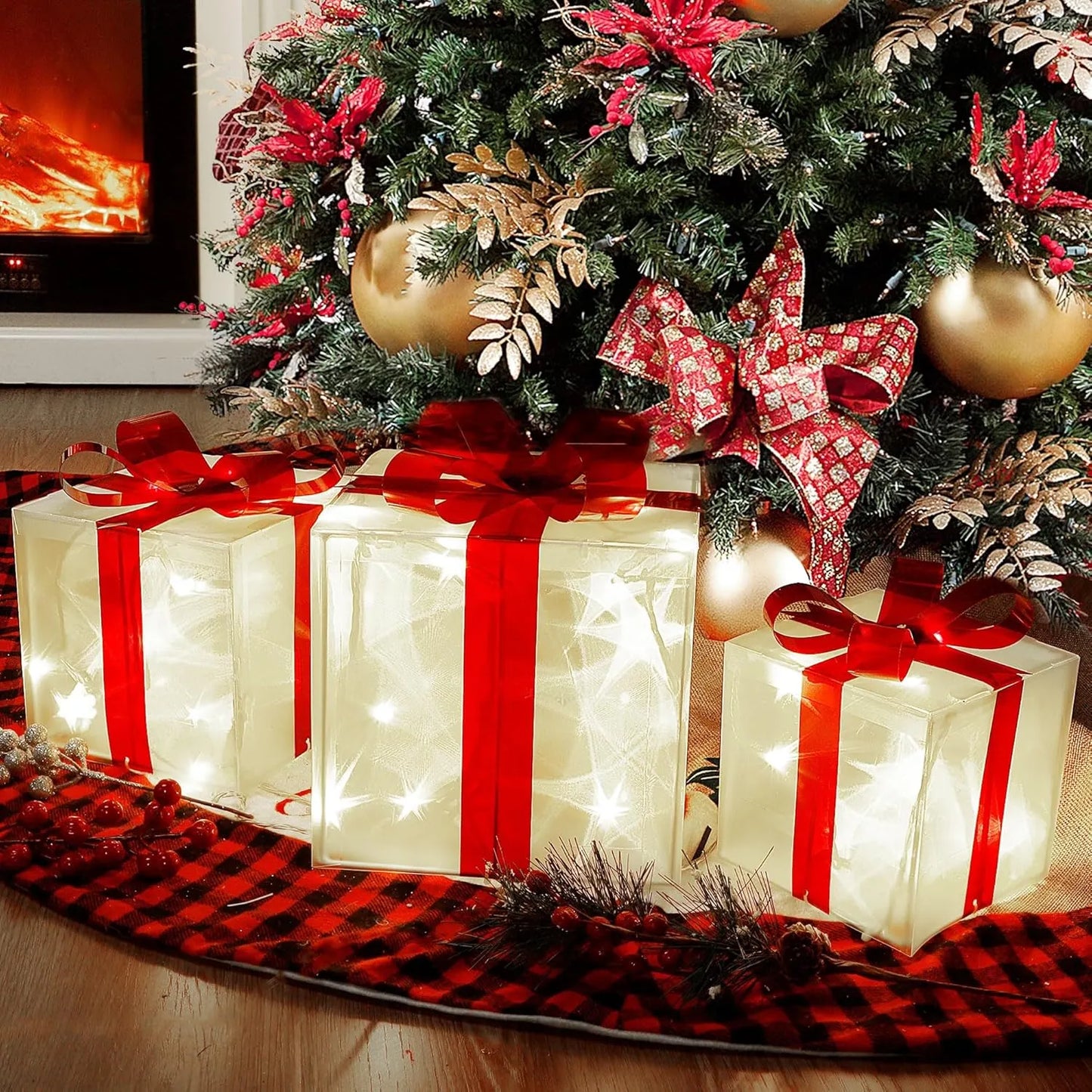 Polar&Pine LED Lighted Christmas Gift Boxes (Set of 3)