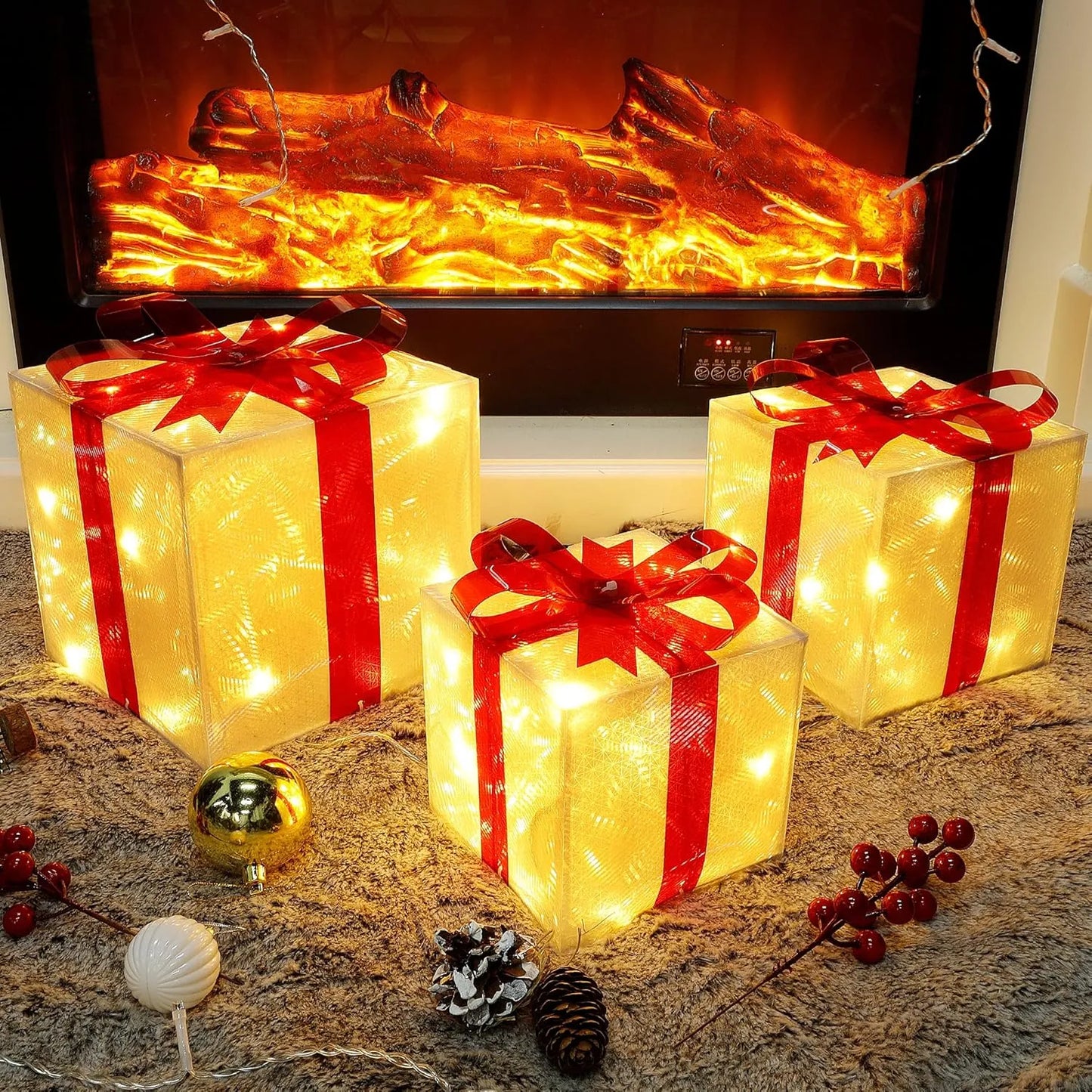 Polar&Pine LED Lighted Christmas Gift Boxes (Set of 3)
