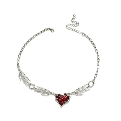Gothic Red Heart Skeleton Hand Necklace – Punk Y2K Jewelry