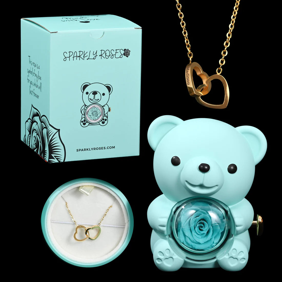 Eternal Rose Bear W/ Engraved Necklace