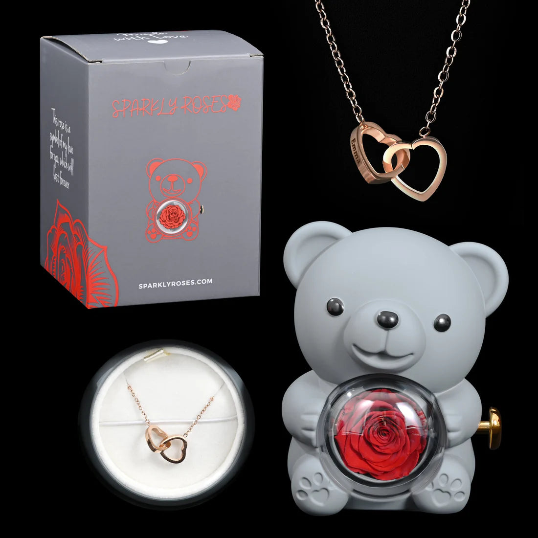 Eternal Rose Bear W/ Engraved Necklace