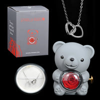 Grey Eternal Rose Bear+Silver Engraved Necklace