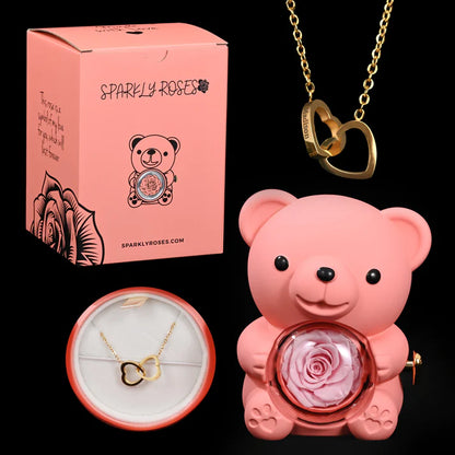 Eternal Rose Bear W/ Engraved Necklace