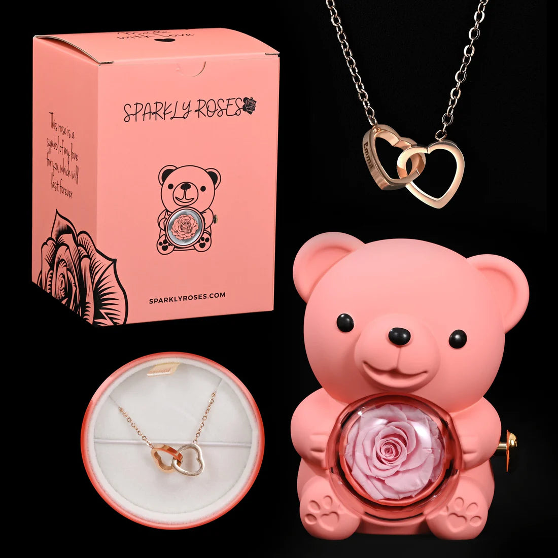 Eternal Rose Bear W/ Engraved Necklace