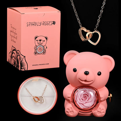 Eternal Rose Bear W/ Engraved Necklace