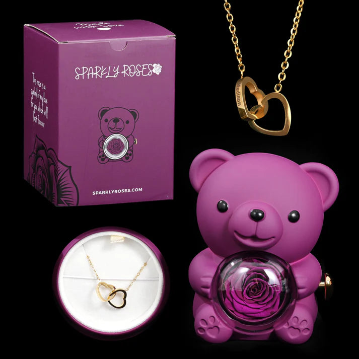 Eternal Rose Bear W/ Engraved Necklace