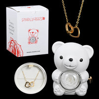 White Eternal Rose Bear+Gold Engraved Necklace