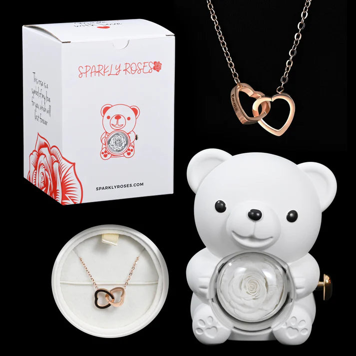 Eternal Rose Bear W/ Engraved Necklace