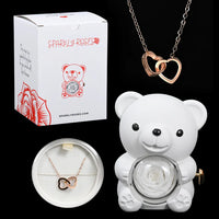 White Eternal Rose Bear+Rose Gold Engraved Necklace
