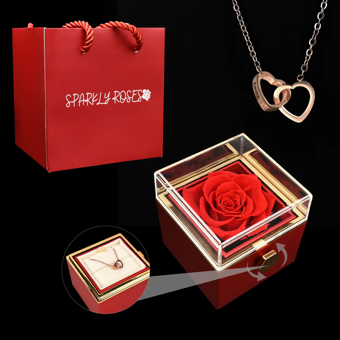 Eternal Rose Box With Engraved Necklace