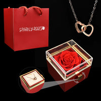 Red Eternal Rose+Rose Gold Engraved Necklace